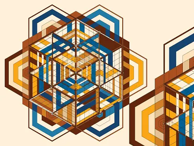 Hexagon 02 3d 70s design flat geometric graphic hexagone illustration minimal radial retro structure texture vector vintage volumen wireframes