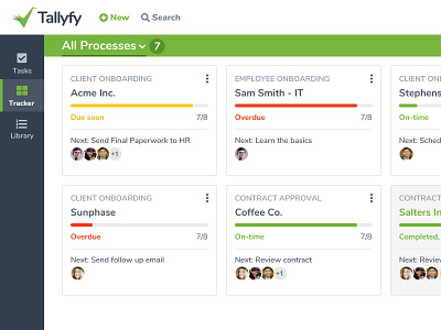 The Evolution of the Process Tracker bpm cards green processes shell sidebar tallyfy