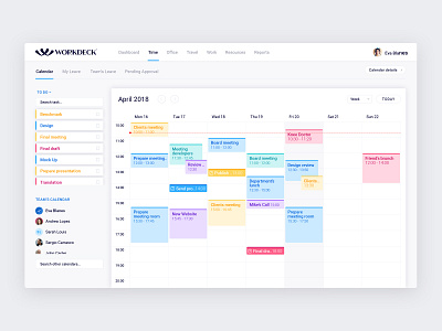 Workdeck Calendar app calendar design desktop app interface smartworking task task list team ui uxd web deisgn work