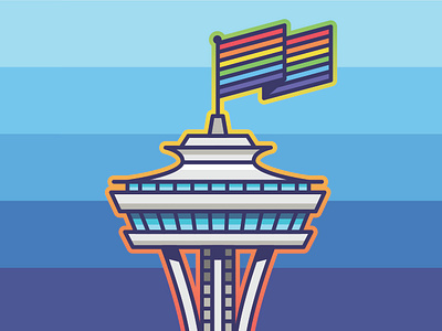 Space Needle Pride colorful design flat flat design gay gay pride graphic design illustration needle pride pride flag rainbow seattle space space needle vector washington