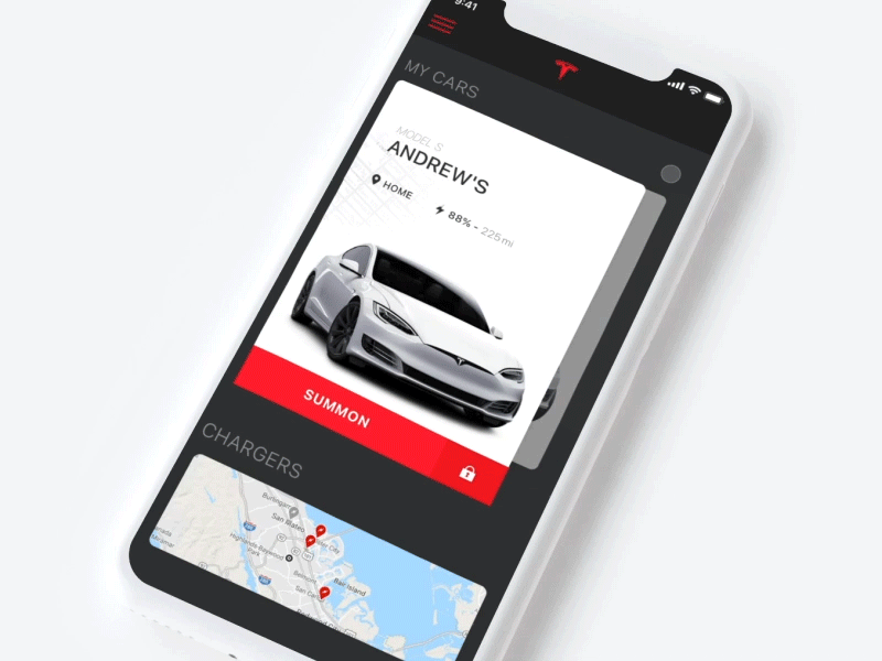 Tesla App animated animation app car chargers gif interaction design micro interactions model s motion principle tesla ui vehicle