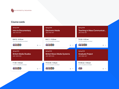 Course card explorations academics card ui cards college crimson oklahoma ou ui ui ux ui ux design university user interface