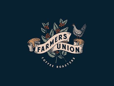 Farmers Union Coffee Roasters artisan coffee coffee bar handdrawn handmade illustration logo roaster rooster rooster logo rustic vintage vintage logo