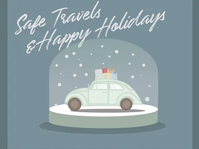 Vintage Car Snow Globe Holiday Card christmas flat illustration flat vector holiday illustration luggage safe travels vintage car vintage holiday