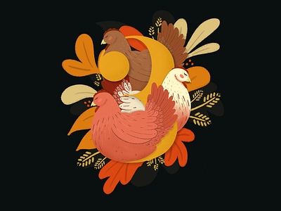 12 Days of Christmas - Three French hens animal autumn chickens christmas drawing fall farm farm animals hay hens holidays illustrations procreate rooster song straw warm
