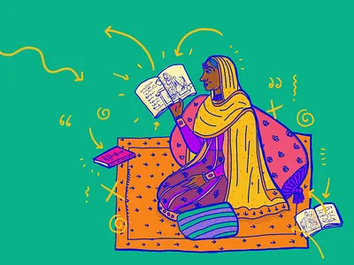 South Asian Literature 80s style asian diversity editorial illustration south asia