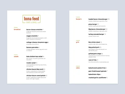 Bona Feed Branding graphic design indesign menu design typography