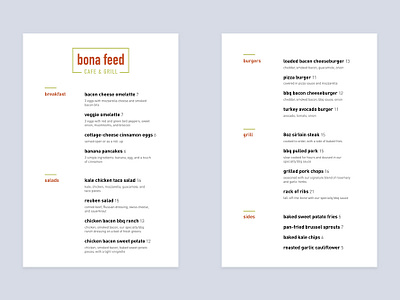 Bona Feed Branding graphic design indesign menu design typography