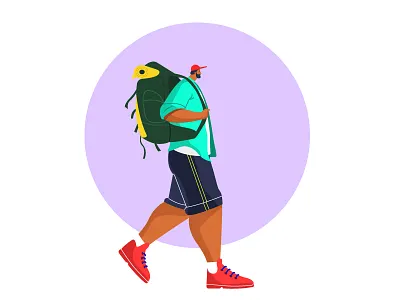 Backpacker backpacker backpacking bag character illustration shorts travel traveller trip walking