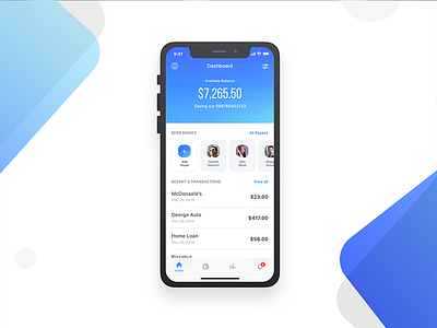 Banking App bank bebas blue card condensed font gradient payee ui ux