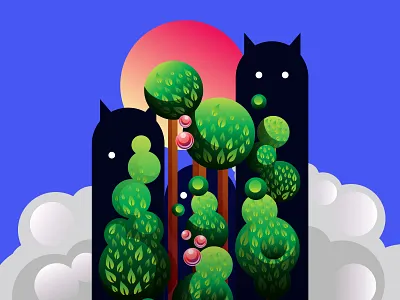 Forest blue character clean colours green illustration vector