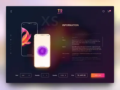 T2 Mobile Shop colorful design dark dark ui dark website design elegant design iphone product selling ui website