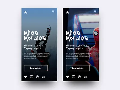 Miles Morales Portfolio app branding clean design design jam illustrator minimal photoshop portfolio responsive sketch skillshare spiderman tutorial udemy ui ux vector web youtube