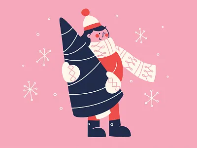 Holiday season character christmas cute flat girl hat holiday illustration scarf snowflakes tree