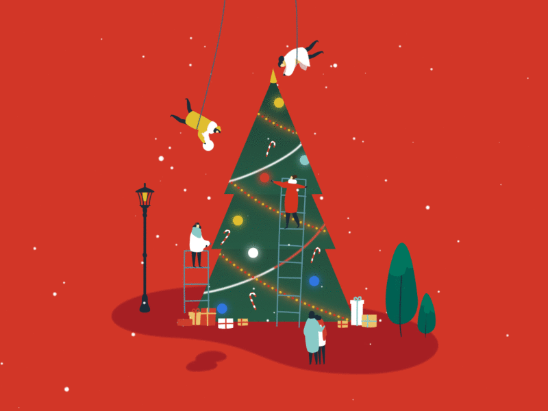 New Year christmas christmas balls flat holiday lights new year people red snow tree