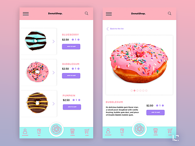 Donut Shop 2019 app app design creative design food food and drink food app gradient pink purple sweets ui ux