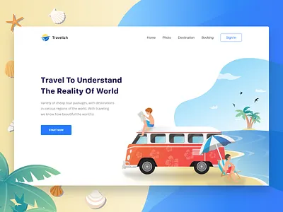 Travel Website Landing Page beach clean design illustation sketch travel ui ui ux ux web