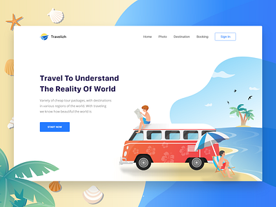 Travel Website Landing Page beach clean design illustation sketch travel ui ui ux ux web