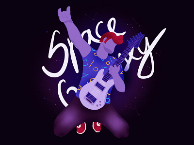 Space Odyssey Illustration 90s character design flat illustration guitar ipad pro procreate product design retro rockstar space uiux