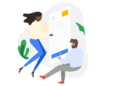 Drafting an email together characters charcoal co working cooperation email flat grain illustration isometric office organic