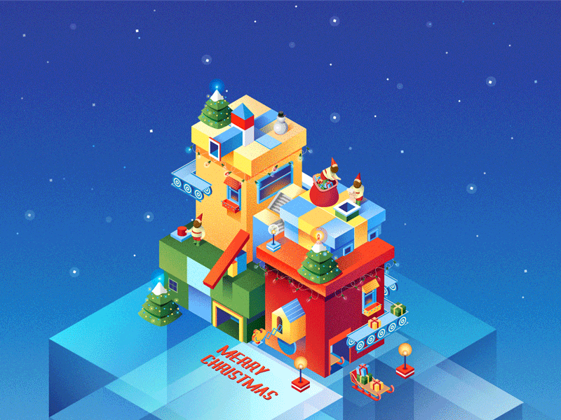 Merry Christmas! animation chiara vercesi christmas gif gift gnomes greetings illustration isometric motion design presents sled vector