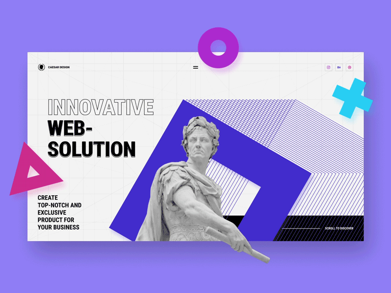 Caesar Design - first collaboration animation art caesar character design geometric gif illustration minimal statue typography ui vector web website