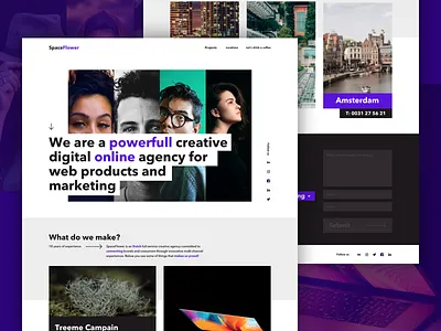 Spaceflower - Concept Web Design agency cards concept grid landing projects purple ui userinterface webdesign website