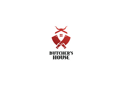 Butcher's House Logo bbq beef butchers butchery butchery shop chicken cut fresh home horns house knife meat negative space pork recipe ribs shop steak taste