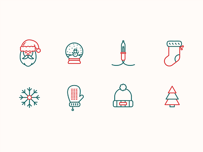 Holiday Icons Set 1 christmas gloves hat holiday holiday design holidays icon illustration lights mitten pine tree red and green santa snow snowflake snowglobe stocking tree