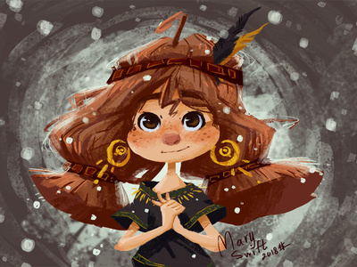 Little girl who saw the snow for the first time anime character character design character emotion cute desing illustration