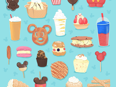 Disney snacks candy digital disney disney art disney world goodies illustration pastel pastel illustration snacks sweets