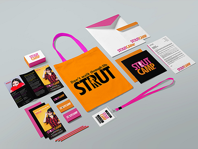 STRUTCAMP bag banner branding brochure busines card catalog design event girl graphic lanyard magazine merchandise phoenix print steel studio t shirt woman young