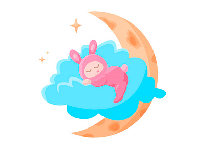 The second logo version for shop of children's clothing. animal baby child children cloud design hare illustration logo moon night pink rabbit star vector