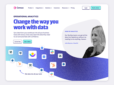 ✨ new Census homepage 🦩 blue brand census data flamingo gradient grain identity purple typography