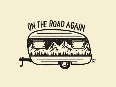 Travel inspired roadtrip illustration branding caravan design distorted grain hand drawn illustration linework logo mountainillustration mountains print procreate road roadtrip simpleillustration texture travel van vector