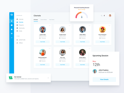 Clientele app calendar client coaching dashboard list metre profile ui ui elements ux