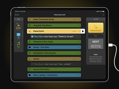 Live Show Cues App Concept apple cue cues ios ipad ipad pro live live music live show music performance performer productivity show sketch comedy snl stage ui ux video