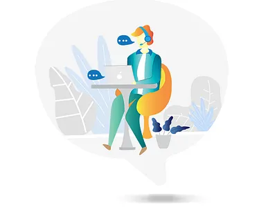 Live Chat & Phone Support Agent bpo call center call support chat chat app chat box chat bubble conversation customer care customer service freelance headphone illustration laptop speak talk talk bubble texting voicemail work from home