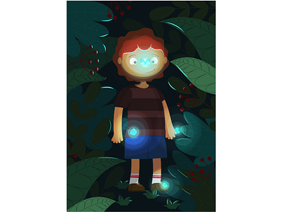 Cute boy boy brave butterfly children children art cute cute art dark darkness design forest green illustration light light blue little little boy red head shining vector