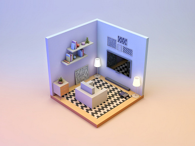 Low Poly Room 3d c4d illustration low poly model room