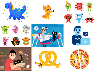 My Best 9 of 2018 animals best 2018 best 9 2018 cartoon cat characters dinosaur dog emoji emoticon flat fun funny illustration laugh logo mascot monsters pizza pretzel