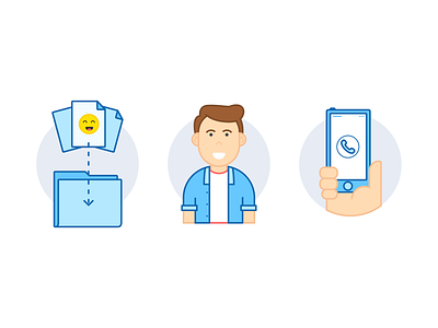 Illustration - B to B wep app blue boy call characer clean drag drag drop files icon illustration illustrator mister phone simple upload vector