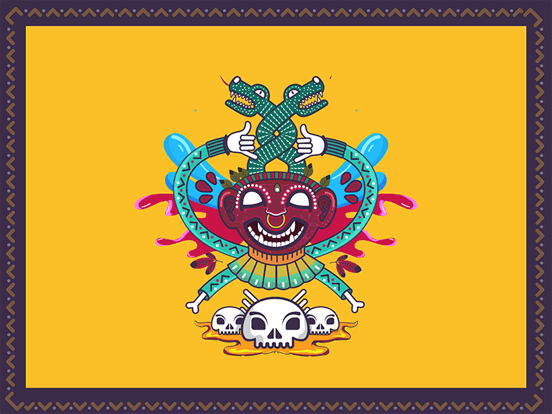 Aztec demon animation design flat illustration vector