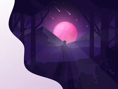 Well, hello dribble! adventure dribble gradient hello hello dribble illustration landscape moon mountains nature trek wander wanderlust