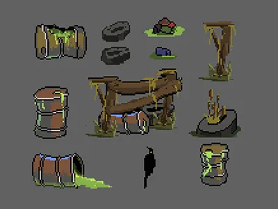 Swamp Environment Game Set 2d game 2d game asset art blob design environment game app game art game asset game design green mobile game pixel art pixel asset pixel game swamp tileset toxic