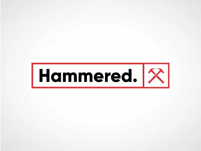 Hammered. branding building dot hammer hammered instruments logo red red and black serious sharp strong tools