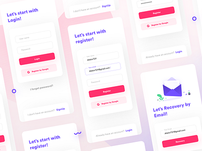 login & register app design flat illustration login register signup typography ui ux vector