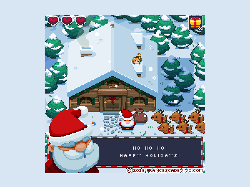 Happy Holidays 80s animation character design christmas cute game art holiadys pixel pixel animation pixel art pixelart raindeer retro santa santaclaus seasonal snow top down video game winter