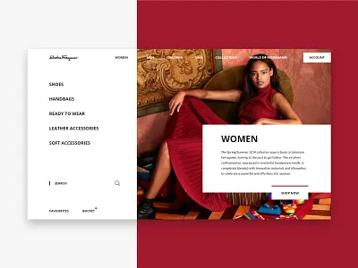 Salvatore Ferragamo Women Page UI accessories clothes dress fashion ferragamo handbags landing page search shoes shop shopping ui ui ux women