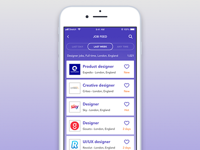 Daily UI 050 - Job Listing 050 app daily 100 challenge dailyui ios job board job listing mobile mobile app sketch ui ui challenge ui interface
